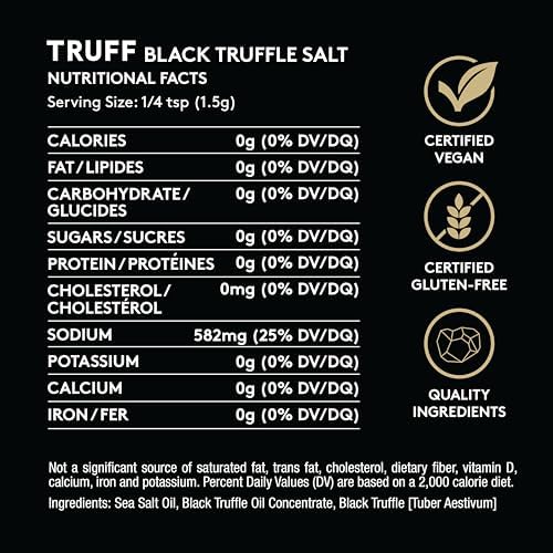 TRUFF Black Truffle Salt, Fine and Coarse Sea Salt, Dried Black Summer Truffles, Specialty Seasoning for A Truly Aromatic Flavor Experience, For the Finest Steaks or Unique Everyday Popcorn (5.3 oz)