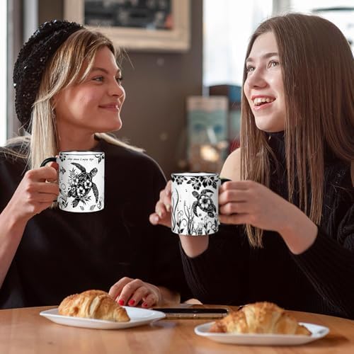 Sea Turtle Coffee Mug 11 Oz Sea Turtle Gifts Mothers Day Birthday Gift for Women Men, Boho Black and White Coffee Mug, Birthday Gifts for Friends Ceramic Mugs Microwave and Dishwasher Safe