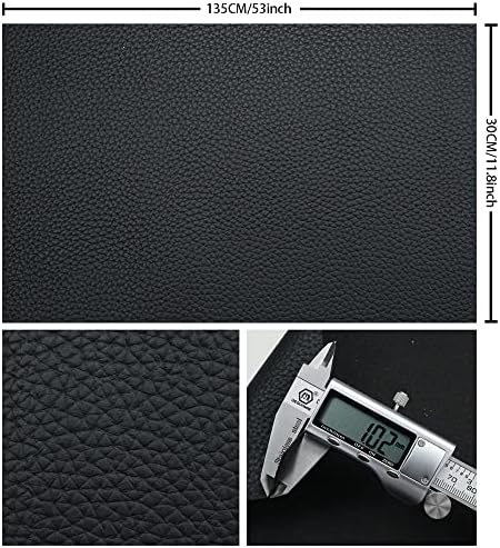 Black Litchi Texture PU Fabric Leather 11.8x53.14 Inch（30x135 CM） 1.13mm Thick Faux Synthetic Leather Material for Upholstery Crafts, DIY Sewings, Sofa, Handbag, Earrings, Hair Bows Decorations