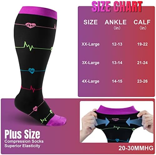 Plus Size Compression Socks Wide Calf for Women & Men 20-30 mmhg-Extra Wide Calf Knee High Support Socks