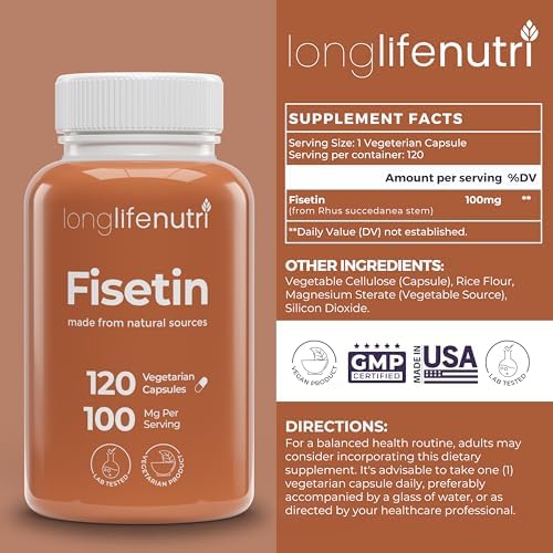 Fisetin 100mg - from Rhus Succedanea Stem Extract, 120 Vegetarian Capsules, Senolytic Supplement for Aging & Longevity, 4-Month Supply, Organic, GMP Certified, Made in USA