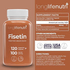 Fisetin 100mg - from Rhus Succedanea Stem Extract, 120 Vegetarian Capsules, Senolytic Supplement for Aging & Longevity, 4-Month Supply, Organic, GMP Certified, Made in USA