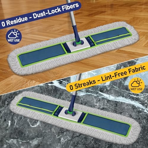 41" Commercial Dust Mop: Large Push Broom Wide Industrial Heavy Duty Hardwood Dry Sweeping Mop with 2 Pads Long Handle for Janitor Indoor Warehouse Gym Cleaning