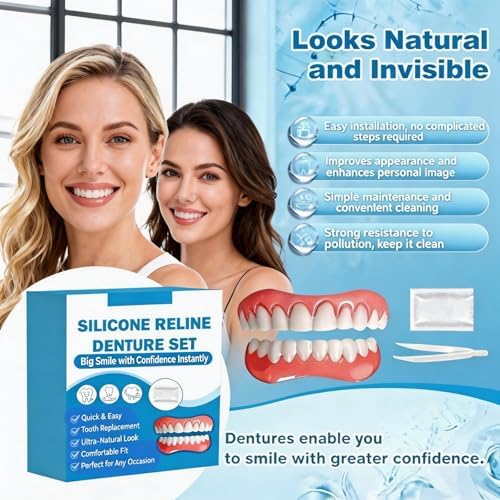 1Pcs Full Set of Silicone Dentures, Complete Moldable False Teeth for Men Women Comfortable