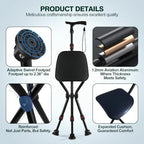 Walking Cane with Seat Holding 400 lbs – Heavy-Duty Folding Cane Chair with Upgraded Detachable 3 Legs, ABC Markings, Adjustable 19"-22" Seat Height, Large Comfort Seat for Seniors