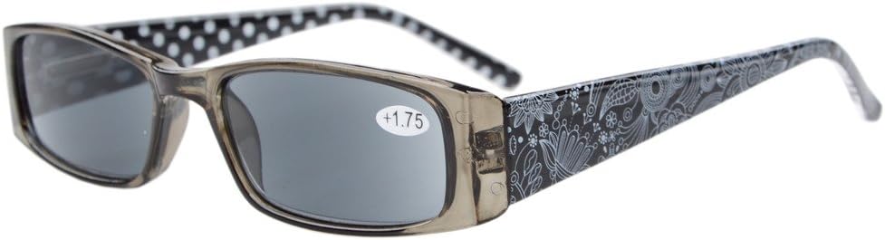 Eyekepper Spring Hinges Polka Dots Patterned Temples Rectangular Reading Sunglasses Sunshine Readers +2.75