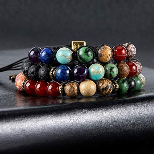 Bivei Chakra Bead Bracelets for Women - 8mm 7 Chakra Bracelet With Real Stones Yoga Gemstone Jewelry 3 Pack