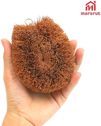 3pcs Tawashi Vegetable Scrub Brush, Coir Vegetable Brush, 100% Natural Coconut Scrubber, Japanese Fiber Clean Brush for Kitchen Cleaning Fruit Vegetable Needs, Dark Brown
