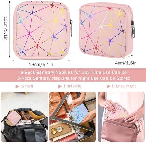 2Pcs Waterproof Sanitary Pad Storage Bag with Zipper, Makeup Bags Portable Sanitary Towel Holder, Reusable Women Period Bag, Feminine Product Pouch Cosmetic Organizer Bags for Teen Girl Gift