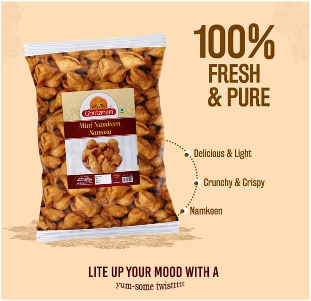 Ghotaram Chhota Samosa Mini Samosa Namkeen Bachcha Samosa Small Samosa Snacks for Foodie Indian, Freshly prepared crispy, Healthy & Hygienic, Tea time crunchy Savouries snack-150g*2Pack