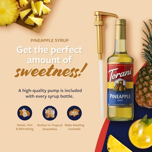 Torani Pineapple Syrup for Drinks, Flavoring for Iced Tea, Lemonade, Sodas, and Cocktails, Glass Bottle with Pump Included, 25.4 Fl Oz