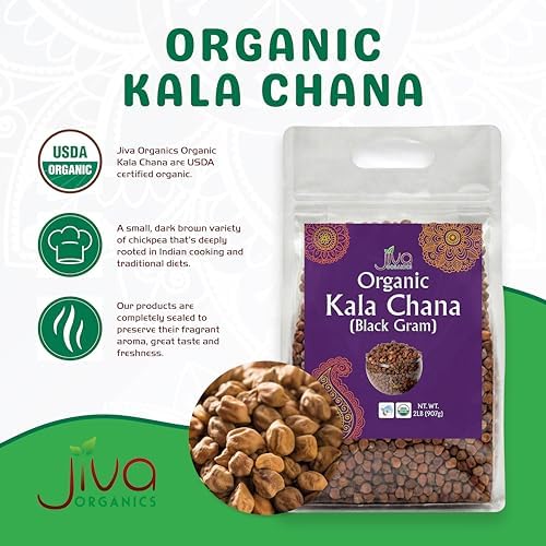 Jiva Organics Organic Kala Chana 2 Pound Bulk Bag - Black Gram, Desi Black Chickpeas, 100% Natural & Non-GMO
