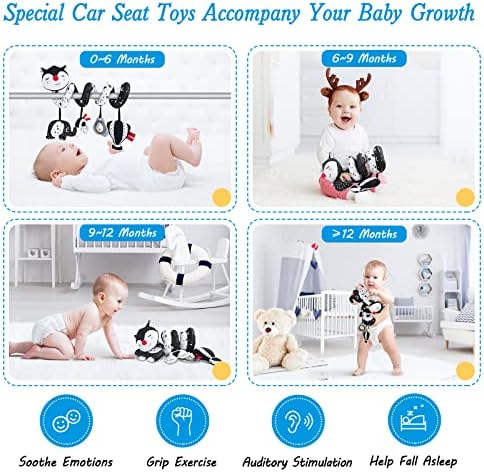 FATI Car Seat Toys for Babies 0-6 Months, Black and White High Contrast Baby Spiral Carseat Toy for Infant 0-3, 3-6 Newborn, Stroller Toys for 0 3 6 9 12 Months Baby Ideal Gift