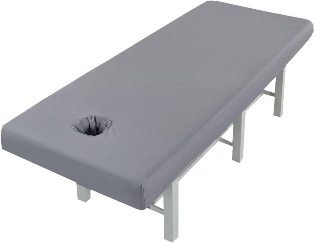 Premium Reusable Massage Table Sheets Bed Cover 75 x 31.5 Inches with Face Hole, Fitted Table for Master Massage, Waterproof and Oilproof, Stain and Wrinkle-Resistant, Machine Washable（Gray
