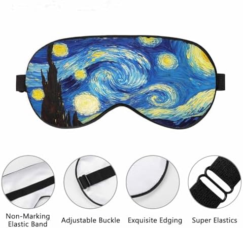 Starry Night Sleep Eye Mask Creative Van Gogh Classic Vivid Star Cloud Universe Men Women Sleep Mask with Adjustable Strap Eye Cover Eye Shade for Travel, Nap,Meditation
