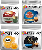 Tassimo 4 Decaf Lovers Bundle - 1 x Kenco Americano Decaf, Cafe HAG Crema, LOR Espresso Decaf, Marcilla Espresso Decaf (All 4 Decaffeinated Variety- 64 Servings)
