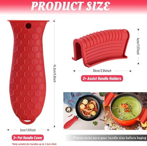 Silicone Assist Hot Pan Handle Holder Hot Skillet Handle Covers Pot Holder Sleeve Cast Iron Skillets Nonslip Heat Resistant for Enameled Griddles Casserole Frying Pans Cookware(4PACK/Black)