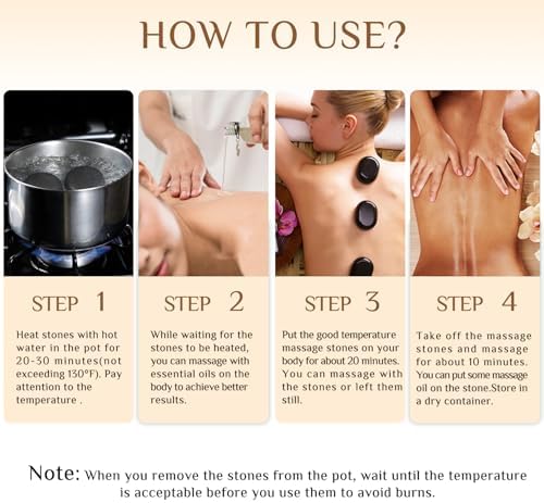Hot Stones Massage Set - 6 Large Oval Basalt Hot Stones Massage Kit, 2.36 * 3.15 Inch Hot Rocks Massage Stones for Professional or Home SPA, Relaxing, Healing, Pain Relief