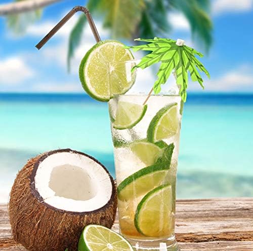 Honbay 20PCS Tropical Coconut Palm Tree Paper Umbrella Cocktail Picks Parasol Fruit Picks Cupcake Toppers