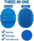 Dog Bath Brush Pet Bath Comb Brush Soothing Massage Rubber Comb 2pcs with Adjustable Ring Handle for Long Short Haired Dogs and Cats (Blue+Rose)