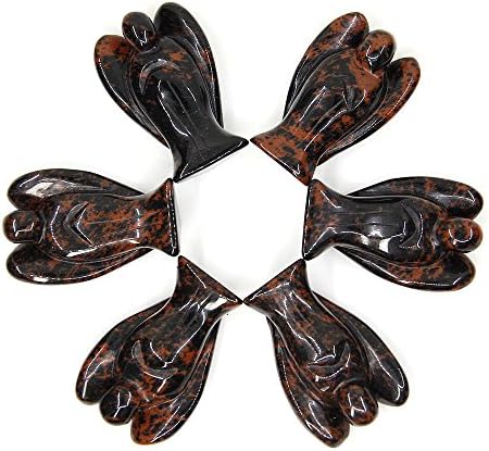 Natural Mahogany Obsidian Carved Gemstone Peace Pocket Guardian Angel Healing Statue 1.5 inch