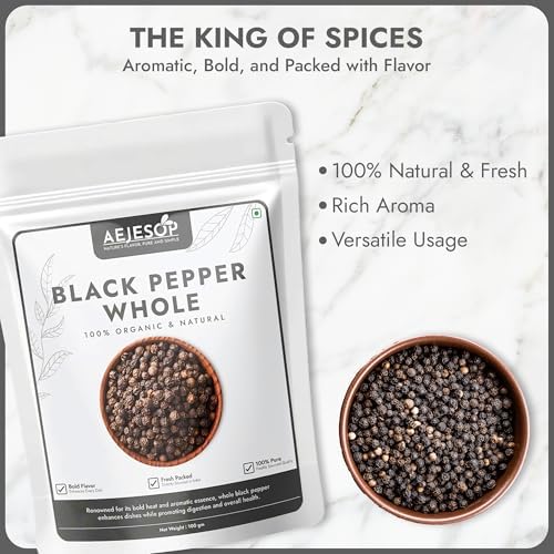 AEJESOP Black Pepper Whole, Kali Mirch, Indian Spices, 3.5 oz (100g)