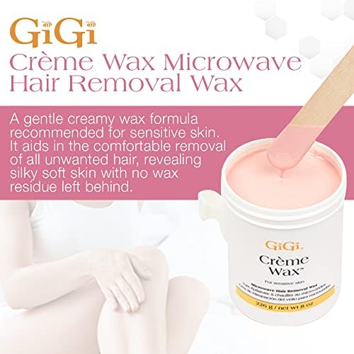 Gigi Crème Wax Microwave Hair Removal Wax for Face & Body, Gentle Soft Wax Formula for Fine To Coarse Hair, At-Home Waxing, 8 Oz