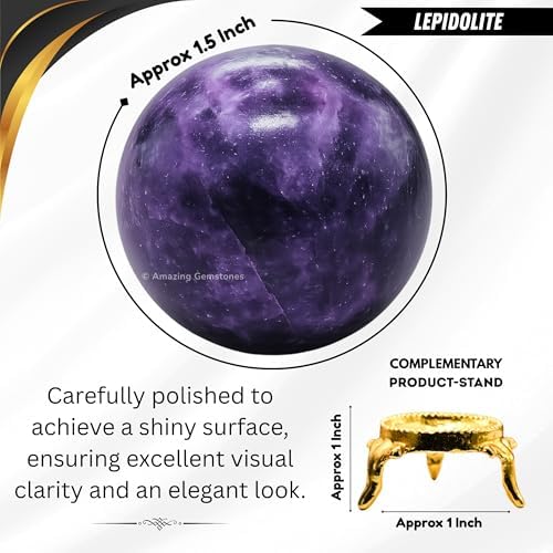 Amazing Gemstone Lepidolite Crystal Ball with Stand - 1.5" Inches Crystal Sphere Meditation Balls for Witchcraft and Decorative Balls