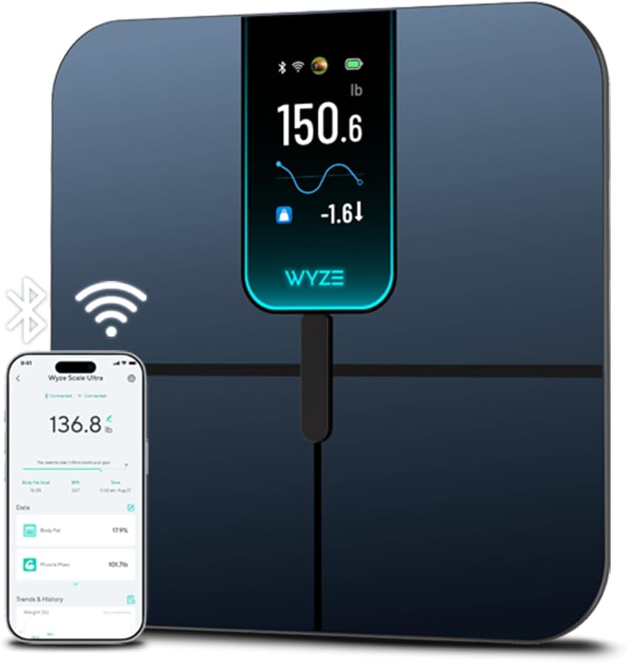 Wyze Scale Ultra, Smart Scale with 4.3" Color Display, Digital Bathroom Scale for Body Weight BMI Muscle Mass Composition, Wi-Fi & Bluetooth Body Fat Scale with Heart Rate, 400 lbs (Black)