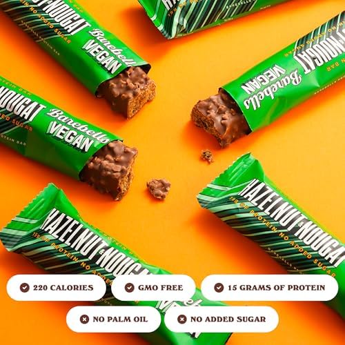Barebells Vegan Protein Bars Hazelnut-Nougat & Peanut Caramel - 24 count, 15g of Plant-Based High Protein Treats - Chocolate Nutrition Bar with 1g Total Sugar - On The Go Breakfast or Post-Workout