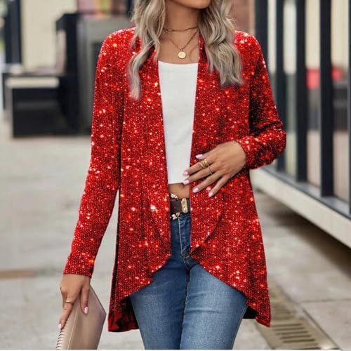 Women's Sequin Jackets Casual Long Sleeve Sparkly Blazer Jacket Fashion Holiday Party Cardigan Coat