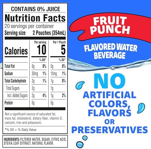 Capri Sun Roarin' Waters Fruit Punch Flavored with other natural flavor Water Beverage, 40 ct Pack, 4 Boxes of 10 Drink Pouches