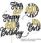 1 PCS Happy 60th Birthday Cake Topper Black Gold Glitter Cheers to 60 Years Birthday Cake Pick 60 Fabulous Cake Decoration for Happy 60th Birthday Anniversary Party Cake Decorations Supplies