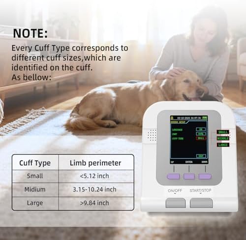 Veterinary Blood Pressure Monitor for Small Animals,Home Use Pet Hypertension Monitor,3 Cuffs Included,100 Groups Memory for Cat Dog Pet Use