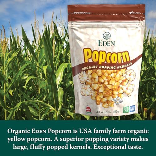 Eden Organic Yellow Popcorn Kernels, Non GMO, Superior Popping Variety, 100% Whole Grain, 20 oz (2-Pack)