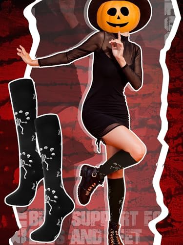 Halloween Socks Women Men Knee High Compression Socks for Halloween Nurses Running