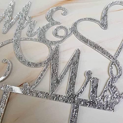 Mr and Mrs Cake Topper Decoration For Bride and Groom Sign Wedding/Engagement , Silver Glitter Acrylic