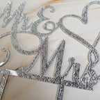Mr and Mrs Cake Topper Decoration For Bride and Groom Sign Wedding/Engagement , Silver Glitter Acrylic