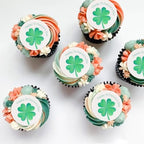 40Pcs Edible Circle Shamrocks Cupcake Toppers Edible Lucky Shamrock Green Four Leaf Cupcake Picks For Happy St. Patrick's Day Baby Shower Birthday Party Wedding Anniversary Cake Decoration