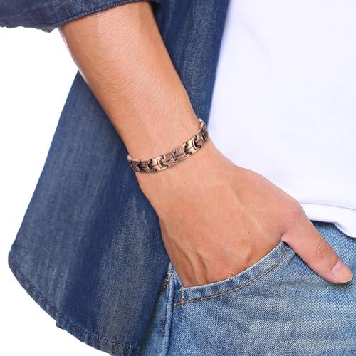 EnerCoppeX Pure Copper Bracelet for Men, Magnetic Bracelet with 3500 Gauss Effective Magnets, Adustable, Jewelry Gift (D)