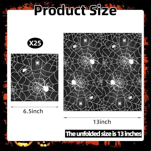 50 Count Halloween Spider Web Paper Napkins, Disposable Black Scary Spiderweb Party Napkins for Trick-or-Treat, Horror Haunted House, Spooky Birthday Gatherings, Cobweb-Themed Table Decorations