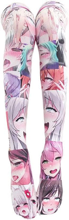 SINROYEE Sexy Cosplay Knee High Stockings Anime Cartoon Printing Thigh High Socks for Women Cute Lolita JK