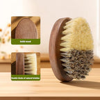 SAMEBUTECO Fruit & Vegetable Cleaning Brush with Acacia Wooden Handle, Dual Bristle Produce Scrubber with Sisal and Palm Fibers, Oval Easy-Grip Design, Single Brush with Box,Brown