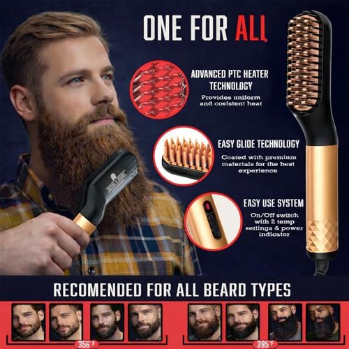 Beard Straightener Grooming Kit for Men, Beard Growth Kit, Wash, Brush & Comb, Unscented Growth Oil, All Natural Sandalwood Balm, Conditioner, Razor & Scissors, Great Gift Idea for Men's (Bamboo)