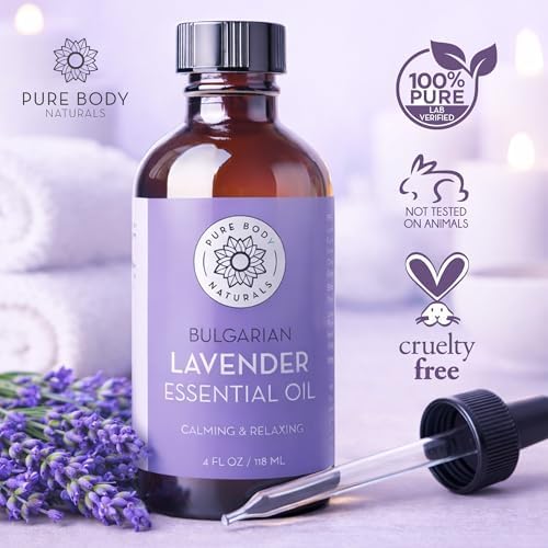Pure Body Naturals Bulgarian Lavender Essential Oil, 4 Fl Oz - Therapeutic Grade 100% Pure Lavender Essential Oil from Bulgaria – for Diffuser, Aromatherapy & DIY