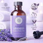 Pure Body Naturals Bulgarian Lavender Essential Oil, 4 Fl Oz - Therapeutic Grade 100% Pure Lavender Essential Oil from Bulgaria – for Diffuser, Aromatherapy & DIY