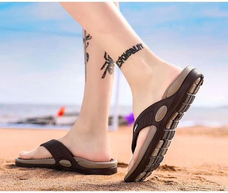 DSLED Massage Flip Flops for Men & Women, with Arch Support Summer Breathable Beach Shoes, Acupressure Sandals Massage Slippers, Relief Plantar Fasciitis Heel Arch Arthritis Pain, Khaki