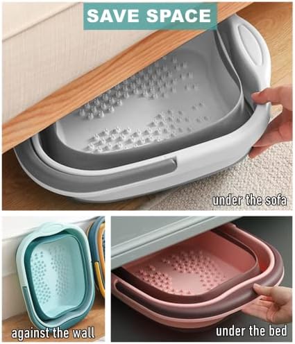 Collapsible Foot Bath Basin Soaker Tub with Handle for Soaking Feet, Foldable Pedicure Foot Spa Massager Foot Care Soak Plastic Inflatable Bucket Bowl Bathtub Tools for Washing Cleaning, White