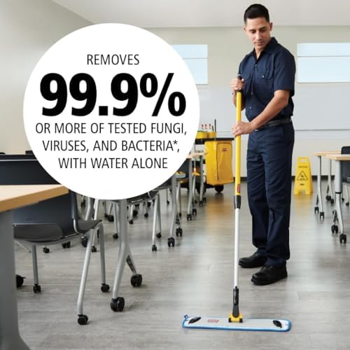 Rubbermaid Commercial Products HYGEN Microfiber Room Mop Pad, 18-Inch, Blue, Single-Sided, Damp Mop Head for Heavy-Duty Cleaning on Hardwood/Tile/Laminated Floors in Kitchen/Lobby/Office, Pack of 12