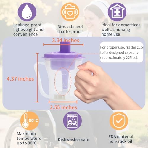Dysphagia Regulating Drinking Cup – Spill-Proof Adaptive Cup for Adults with Swallowing Difficulties, Elderly, Parkinson’s & Dementia Patients (Purple-Pack of 1 Count)